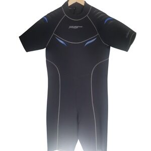 Phantom Aquatics Marine 2.5mm Shorty Wetsuit Mens XL Black Blue Back Zip Shorty